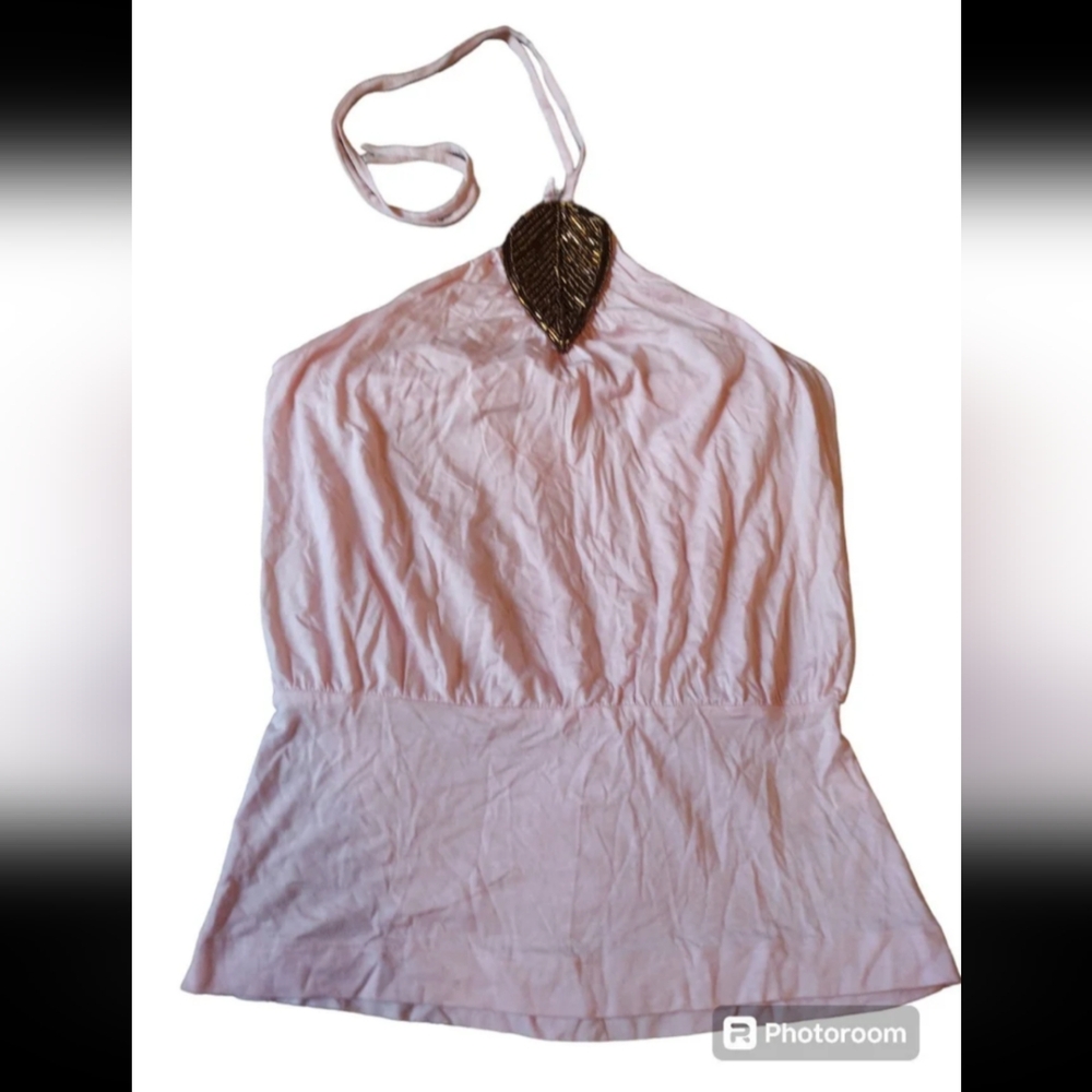 Vintage Y2K 2000s Halter Top Pink with Leaf Detail